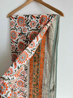 Orange Floral Lightweight Cotton Quilt - Double Bed Size