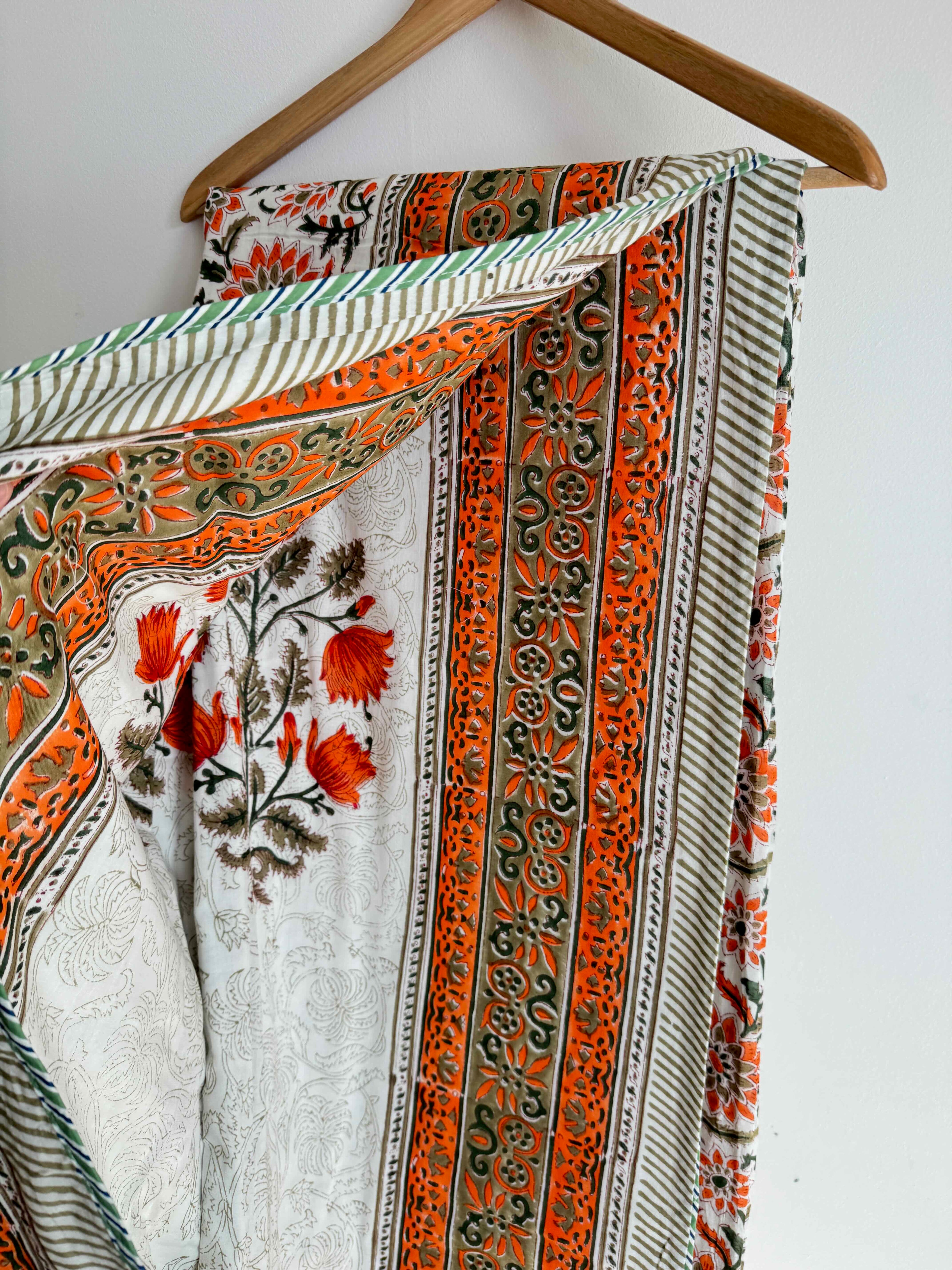Orange Floral Lightweight Cotton Quilt - Double Bed Size