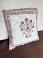 Pink Block Printed Quilted Cushion Cover