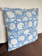 Blue Floral Block Printed Cushion Cover