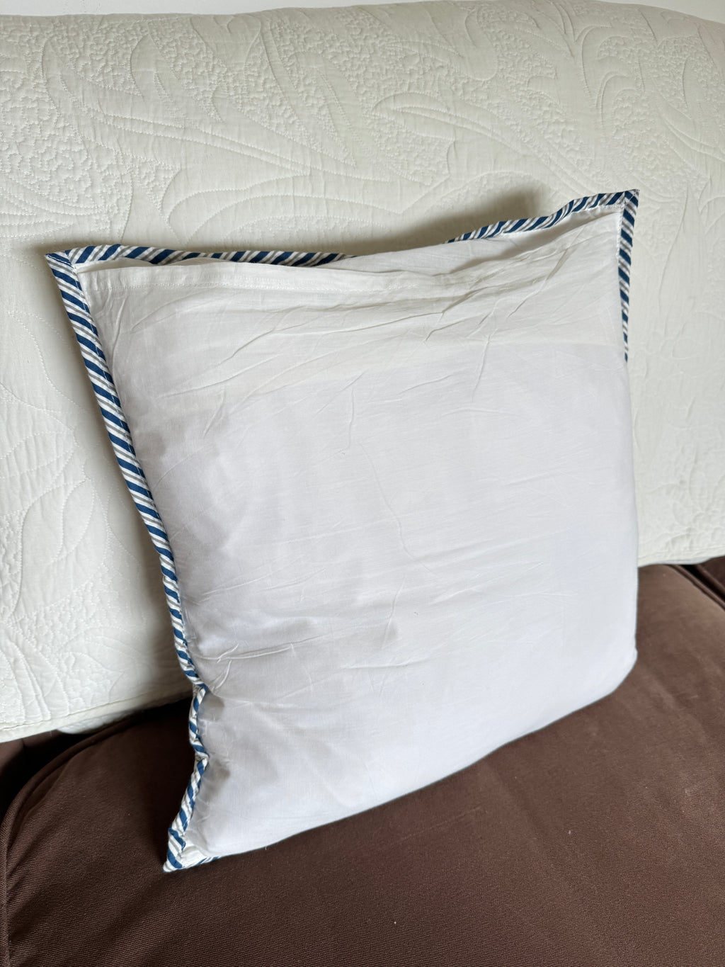 Blue Block Printed Quilted Cushion Cover
