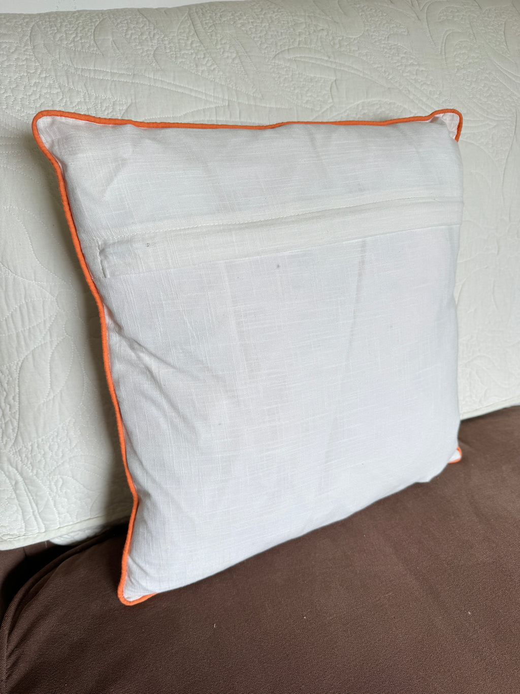 Orange Floral Block Printed Cushion Cover