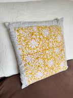 Mustard Floral Block Printed Cushion Cover