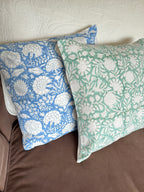 Blue Floral Block Printed Cushion Cover
