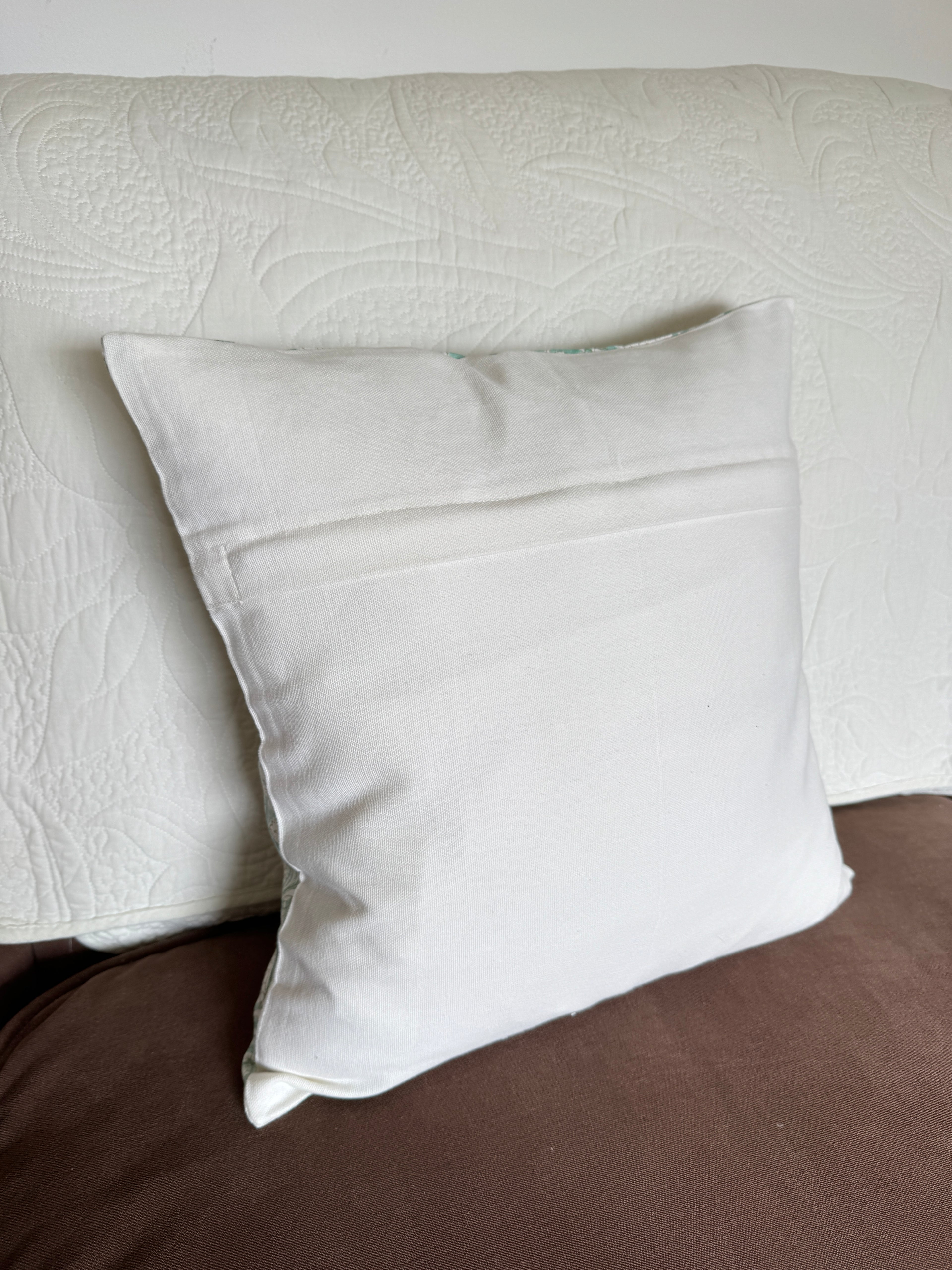 Aqua Floral Block Printed Cushion Cover