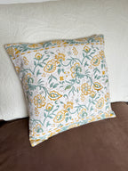 Mustard & Green Floral Block Printed Cushion Cover