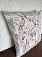 Pink Floral Block Printed Cushion Cover