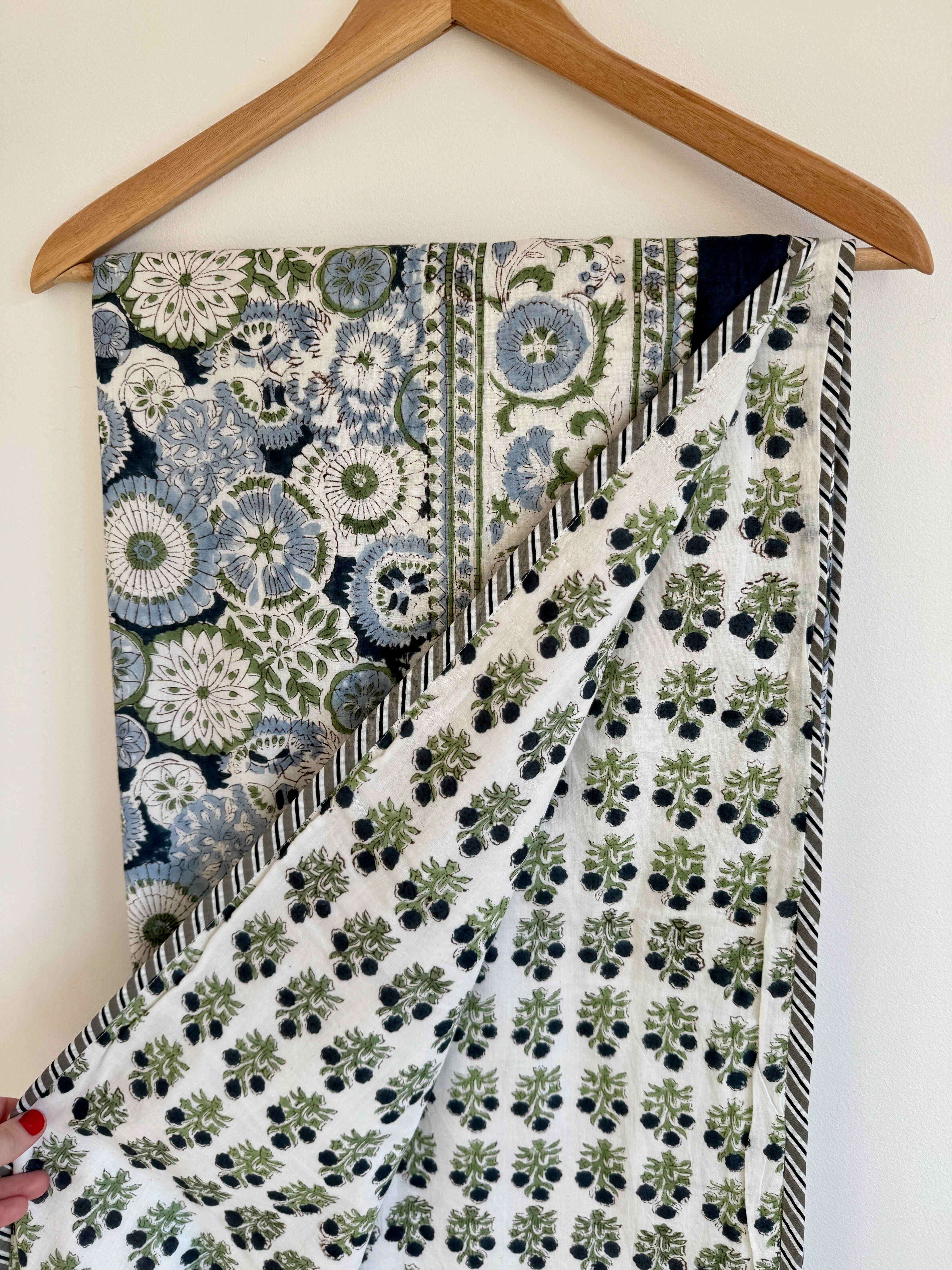 Indigo Bloom Cotton Quilt - 170 x 220cm