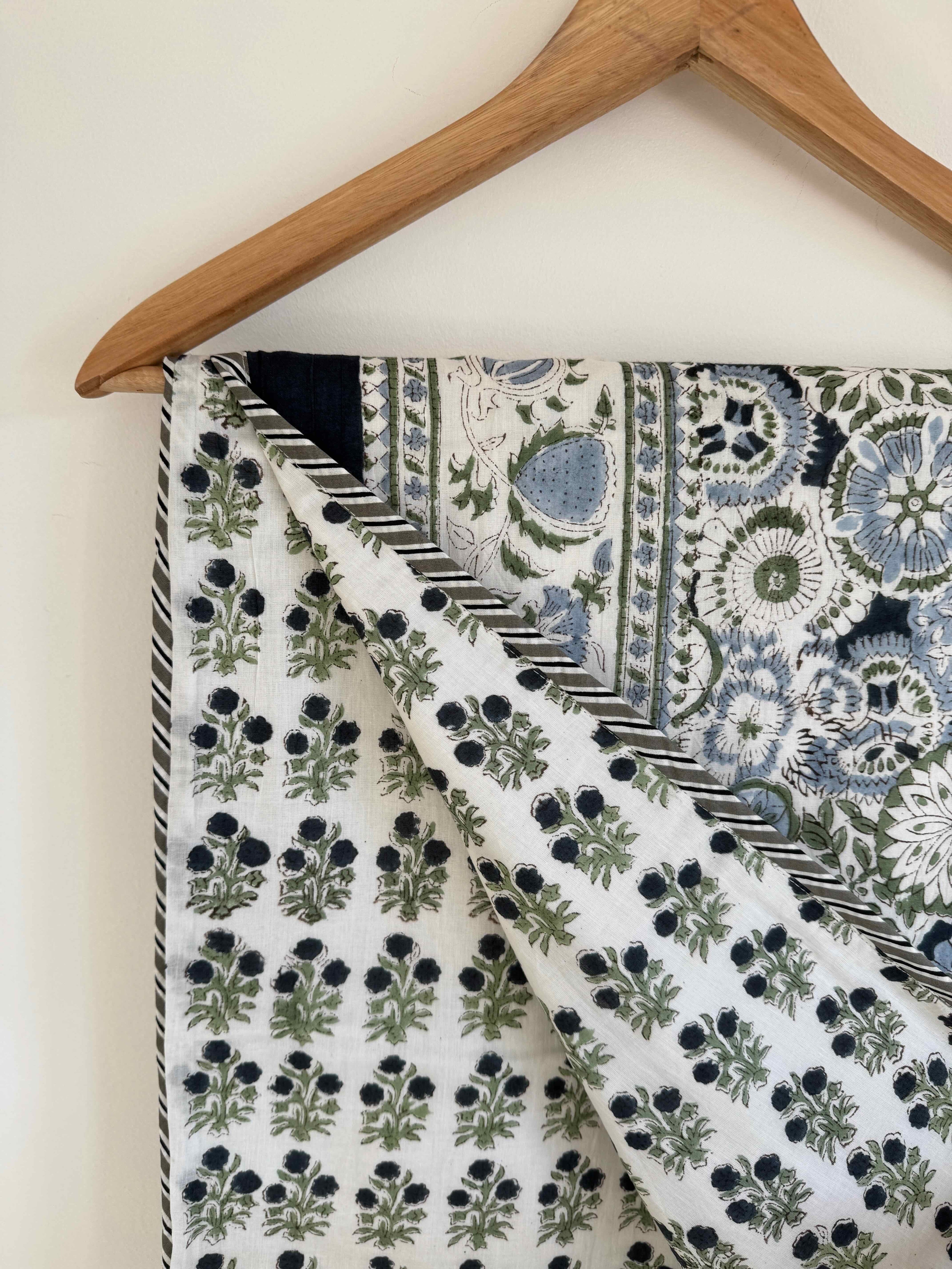 Indigo Bloom Cotton Quilt - 170 x 220cm