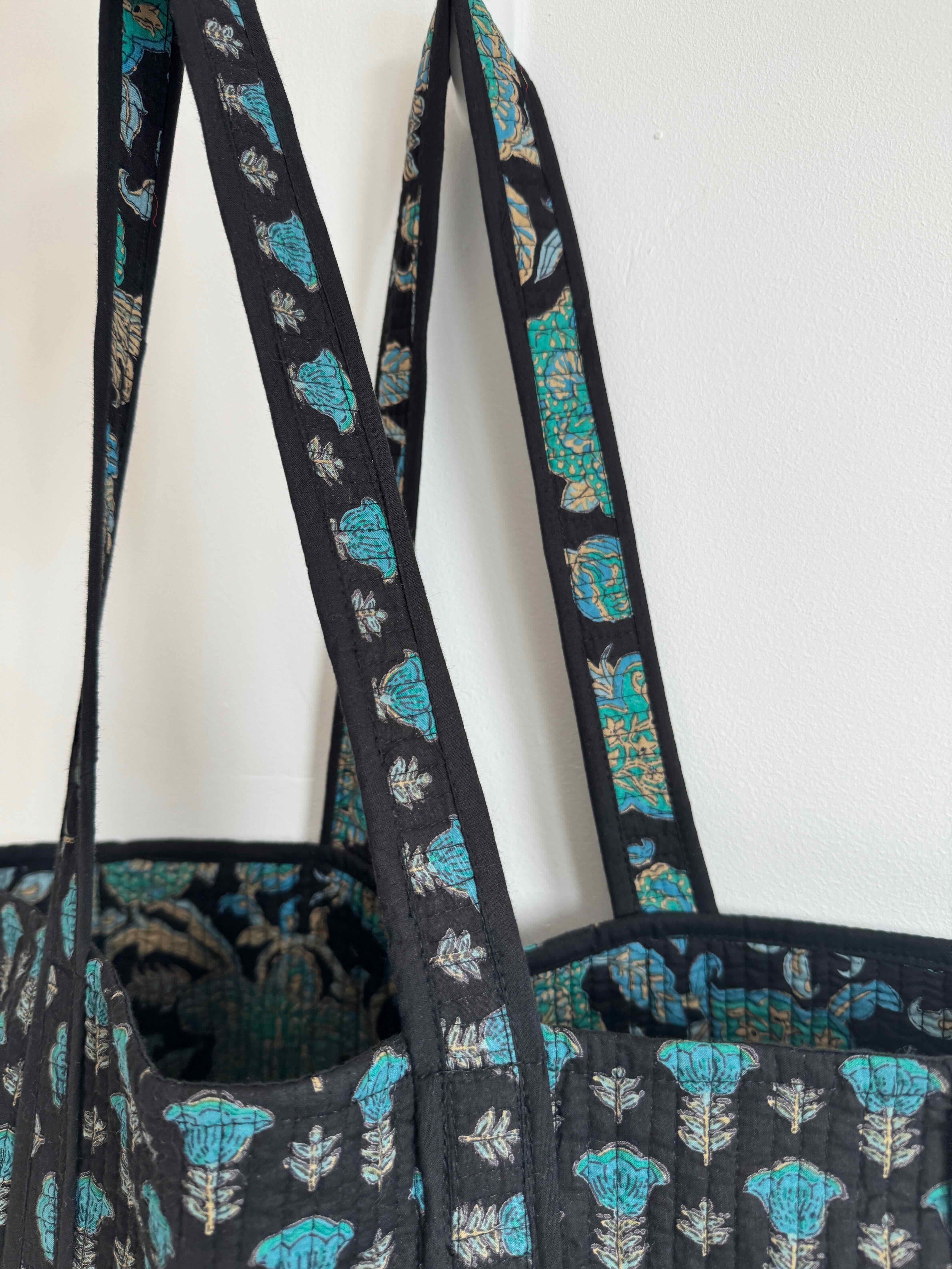 Midnight Lotus Quilted Tote Bag