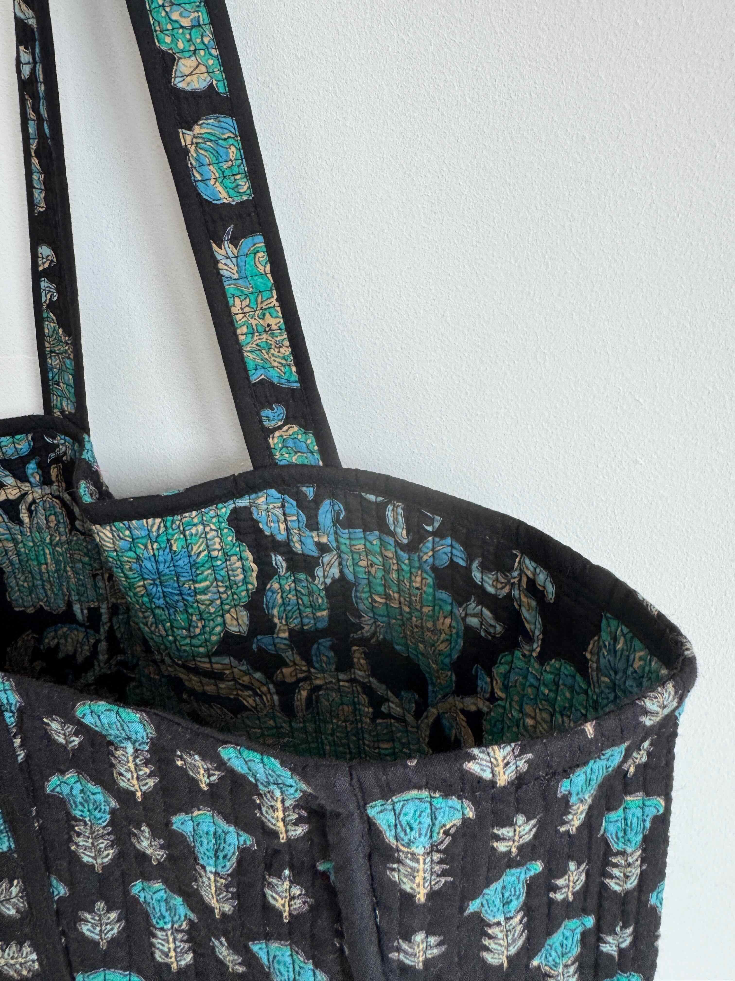 Midnight Lotus Quilted Tote Bag