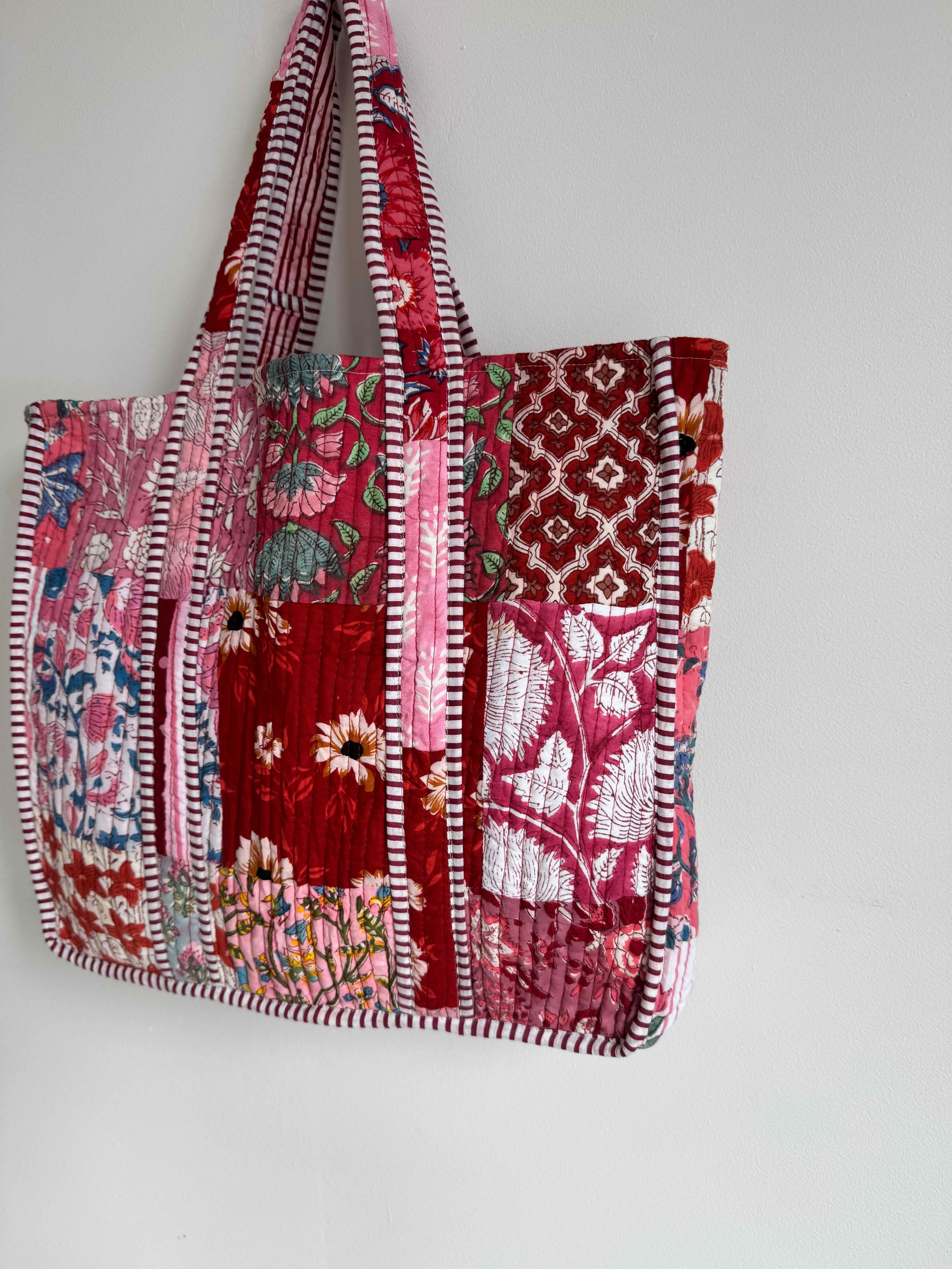 Patchwork Rose Quilted Tote Bag