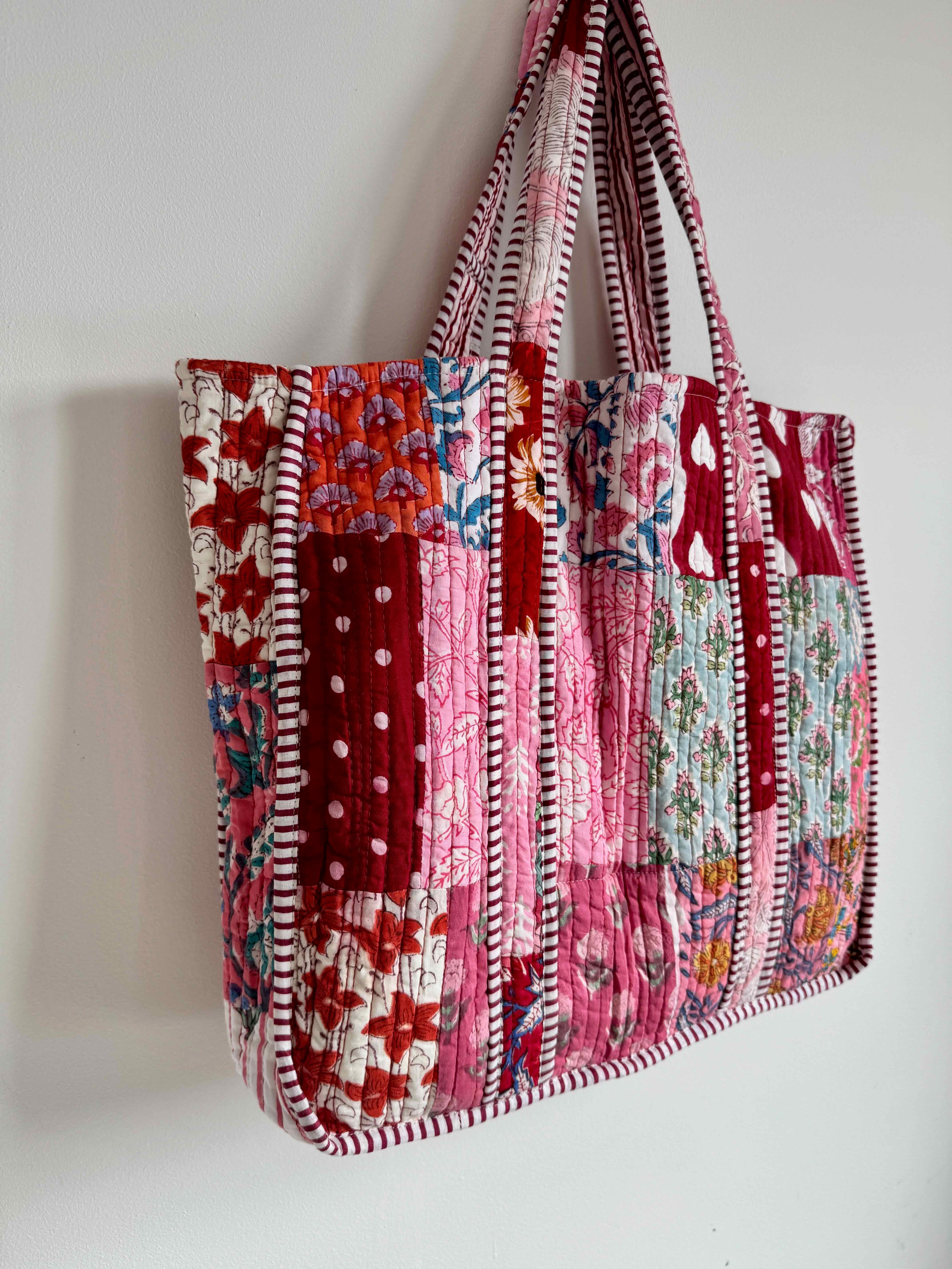Patchwork Rose Quilted Tote Bag