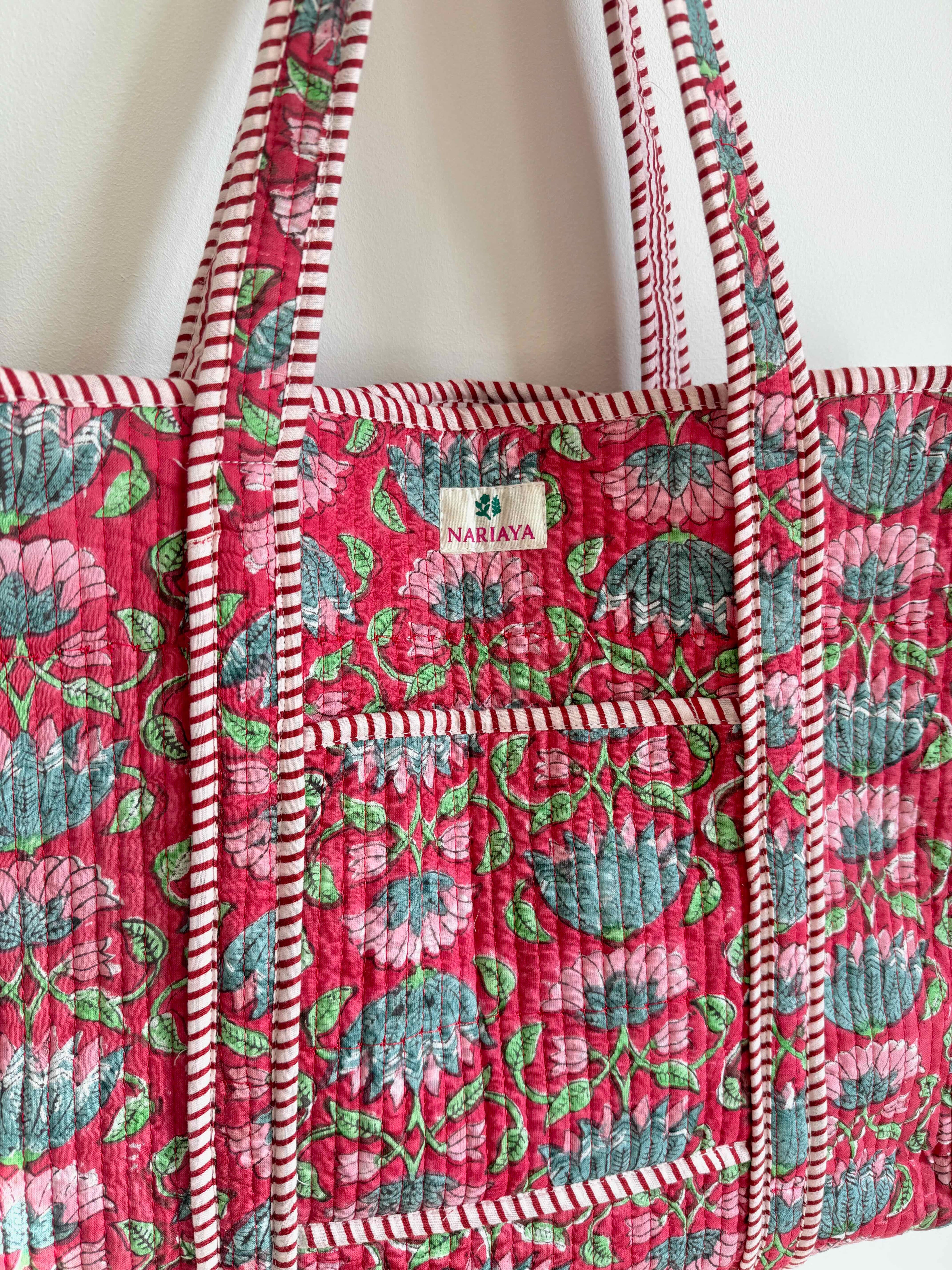 Peony Bloom Quilted Tote Bag