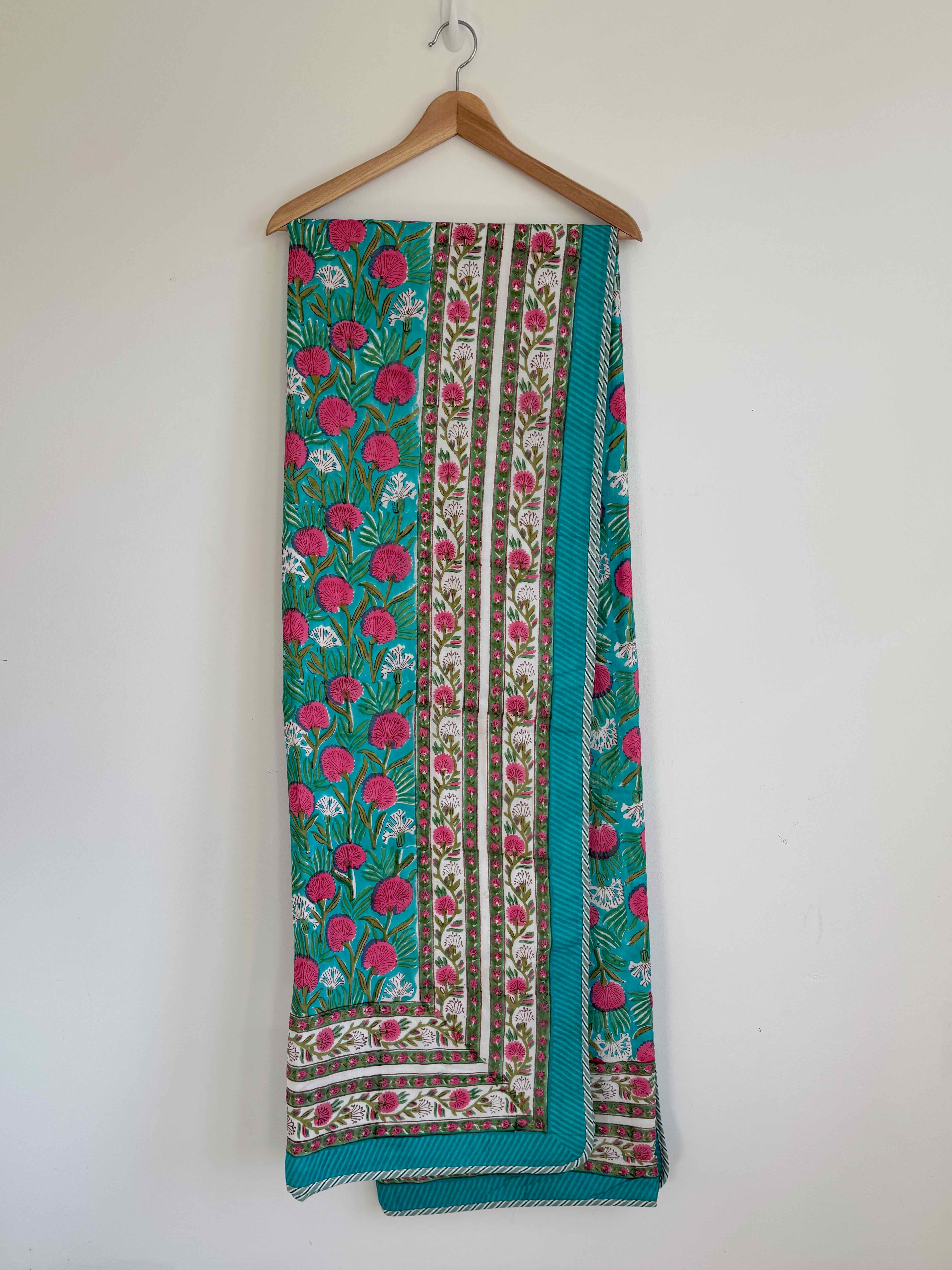 Teal Meadow Cotton Quilt - 170 x 220cm