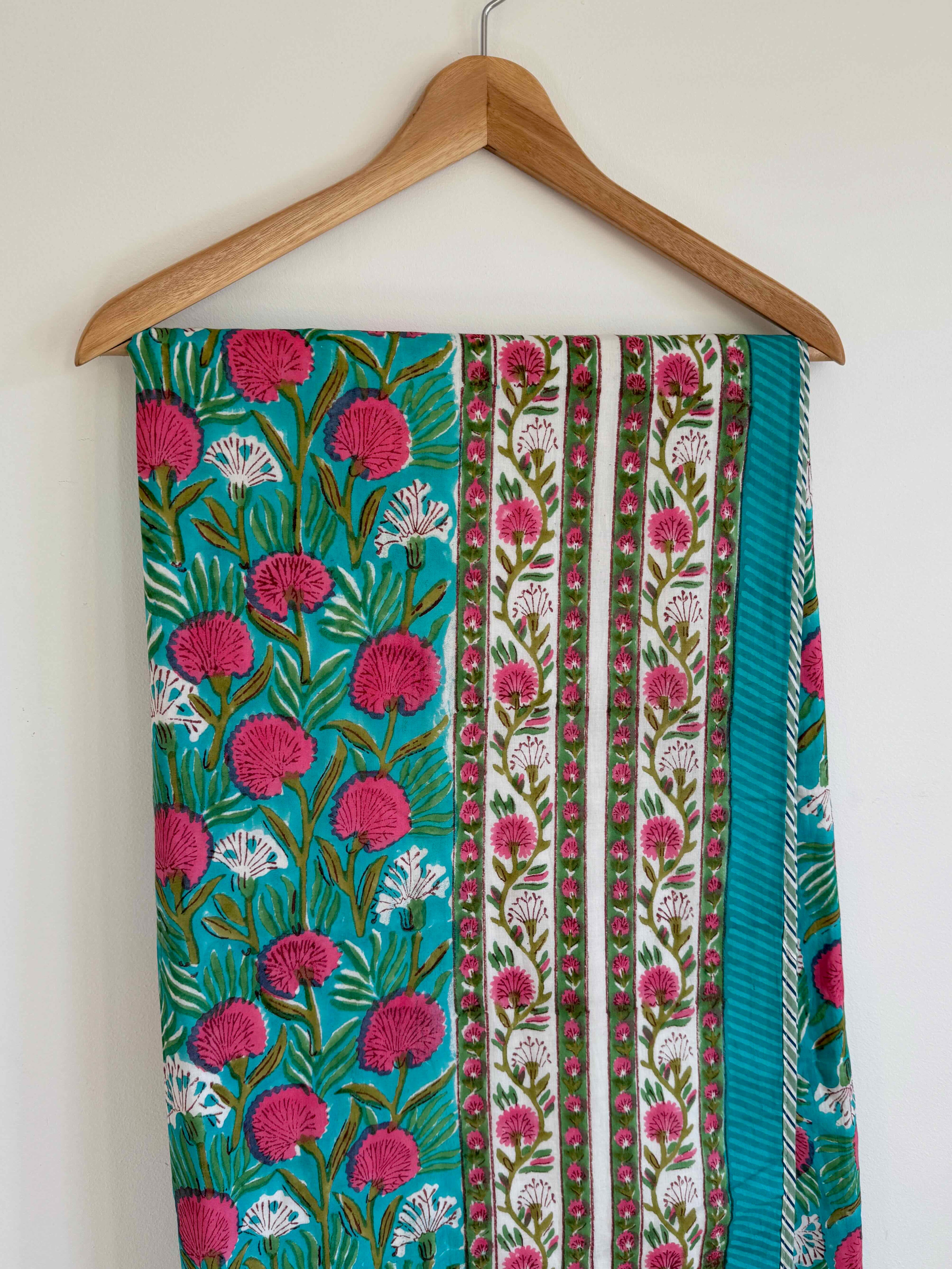 Teal Meadow Cotton Quilt - 170 x 220cm