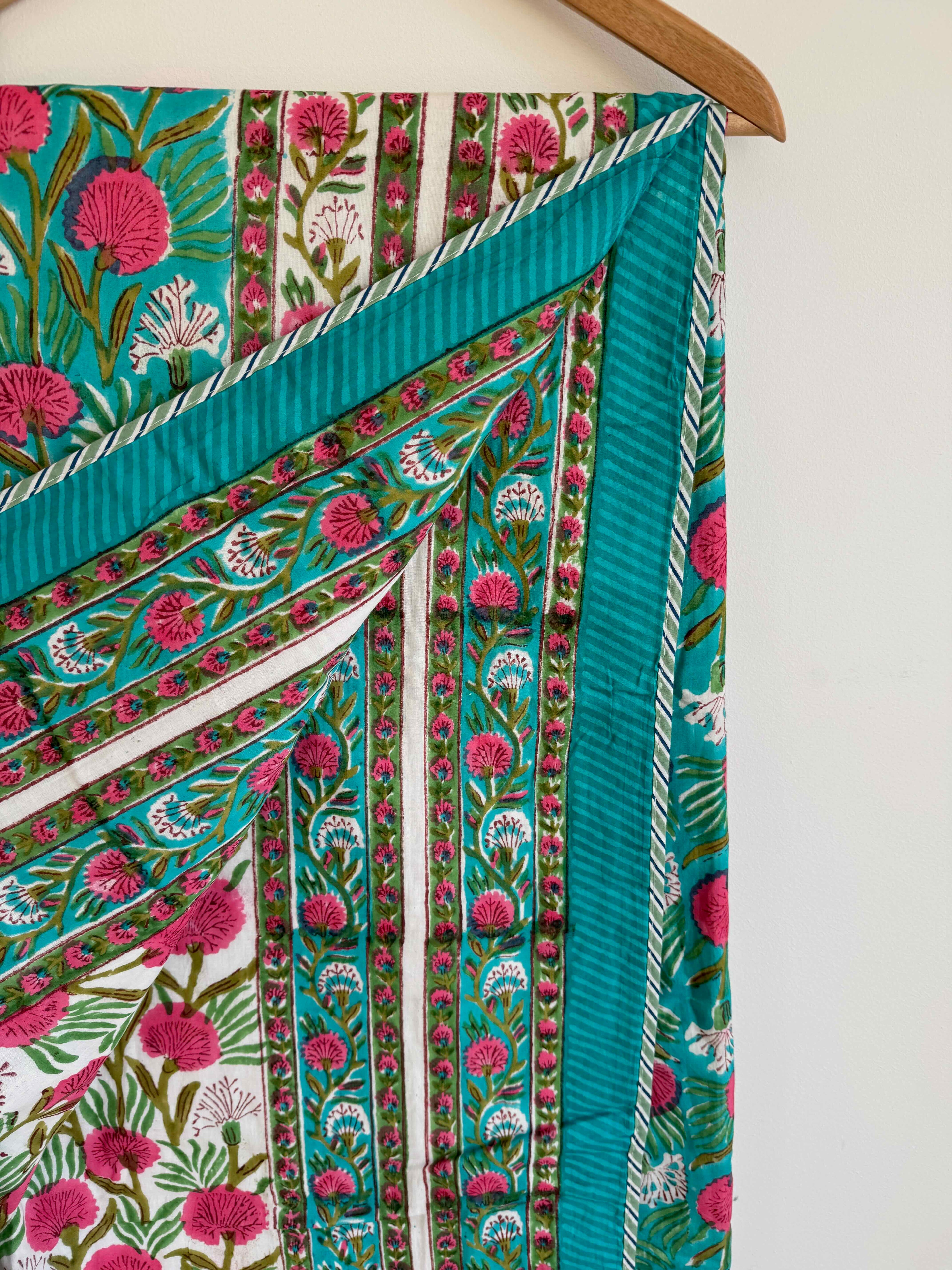 Teal Meadow Cotton Quilt - 170 x 220cm