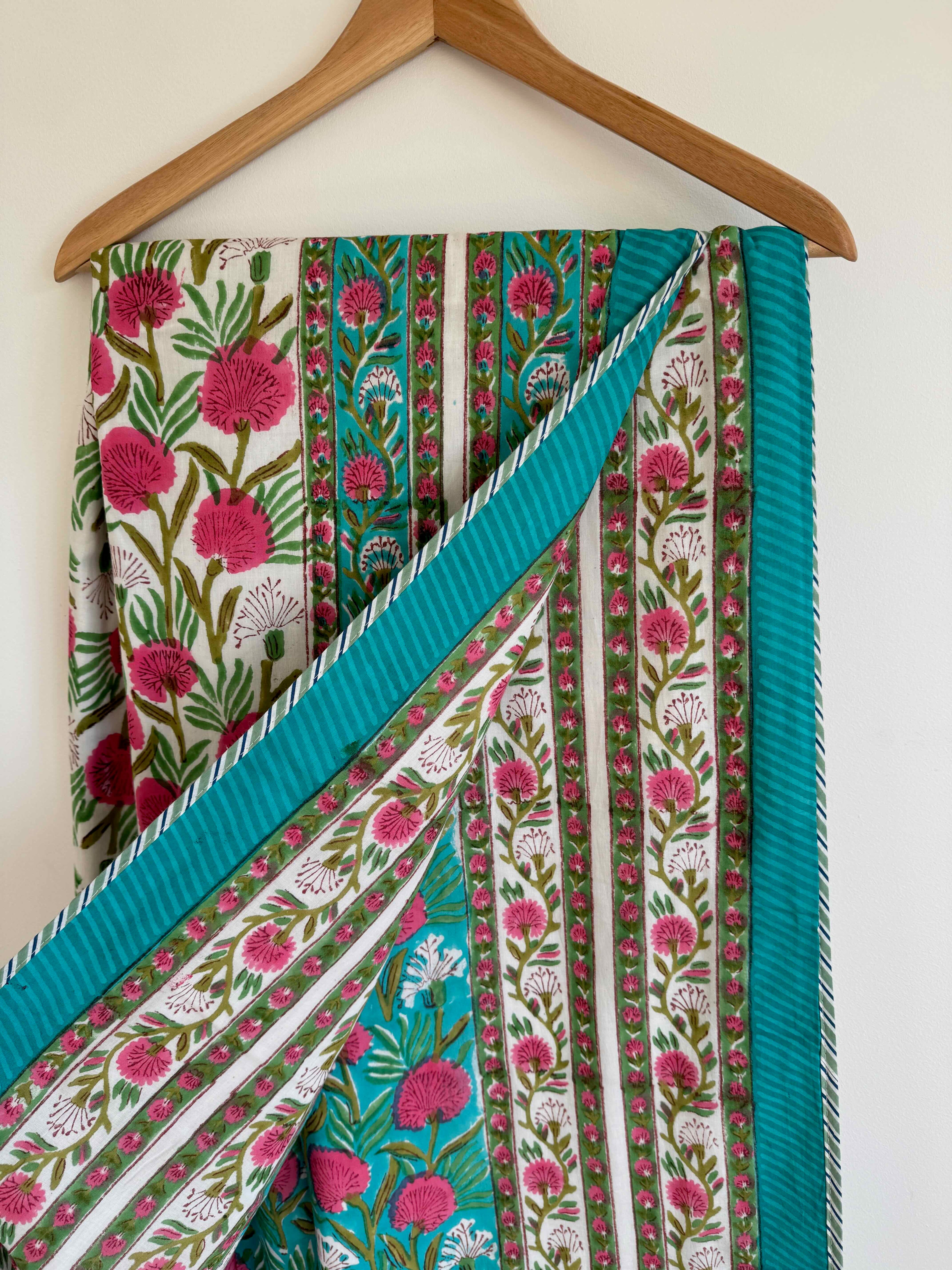 Teal Meadow Cotton Quilt - 170 x 220cm