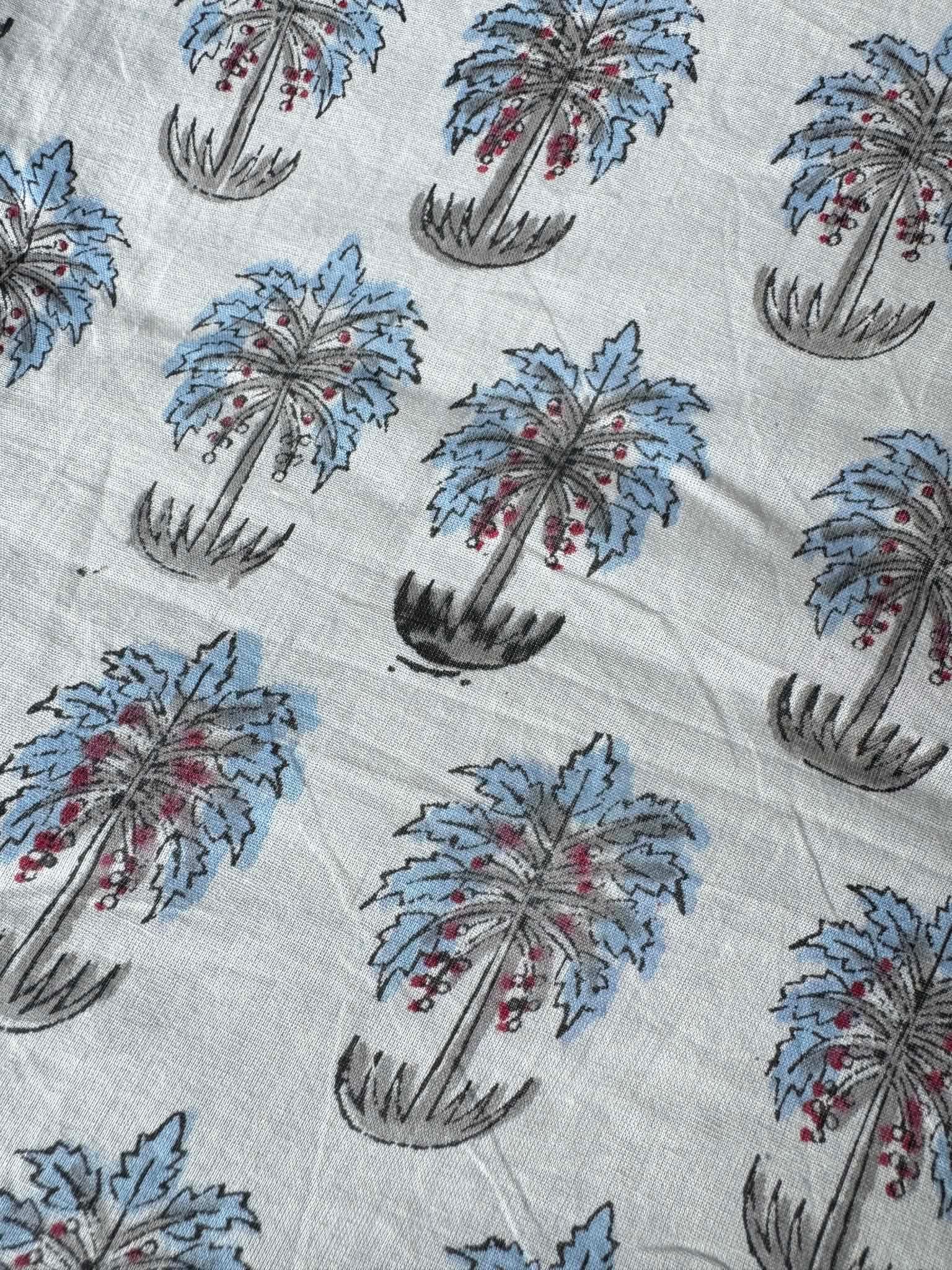 Blue Palm Trees Lightweight Cotton Quilt - Double Bed Size