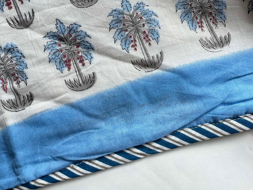 Blue Palm Trees Lightweight Cotton Quilt - Double Bed Size
