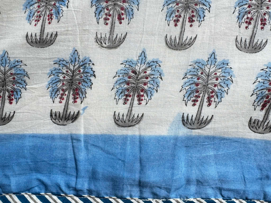 Blue Palm Trees Lightweight Cotton Quilt - Double Bed Size