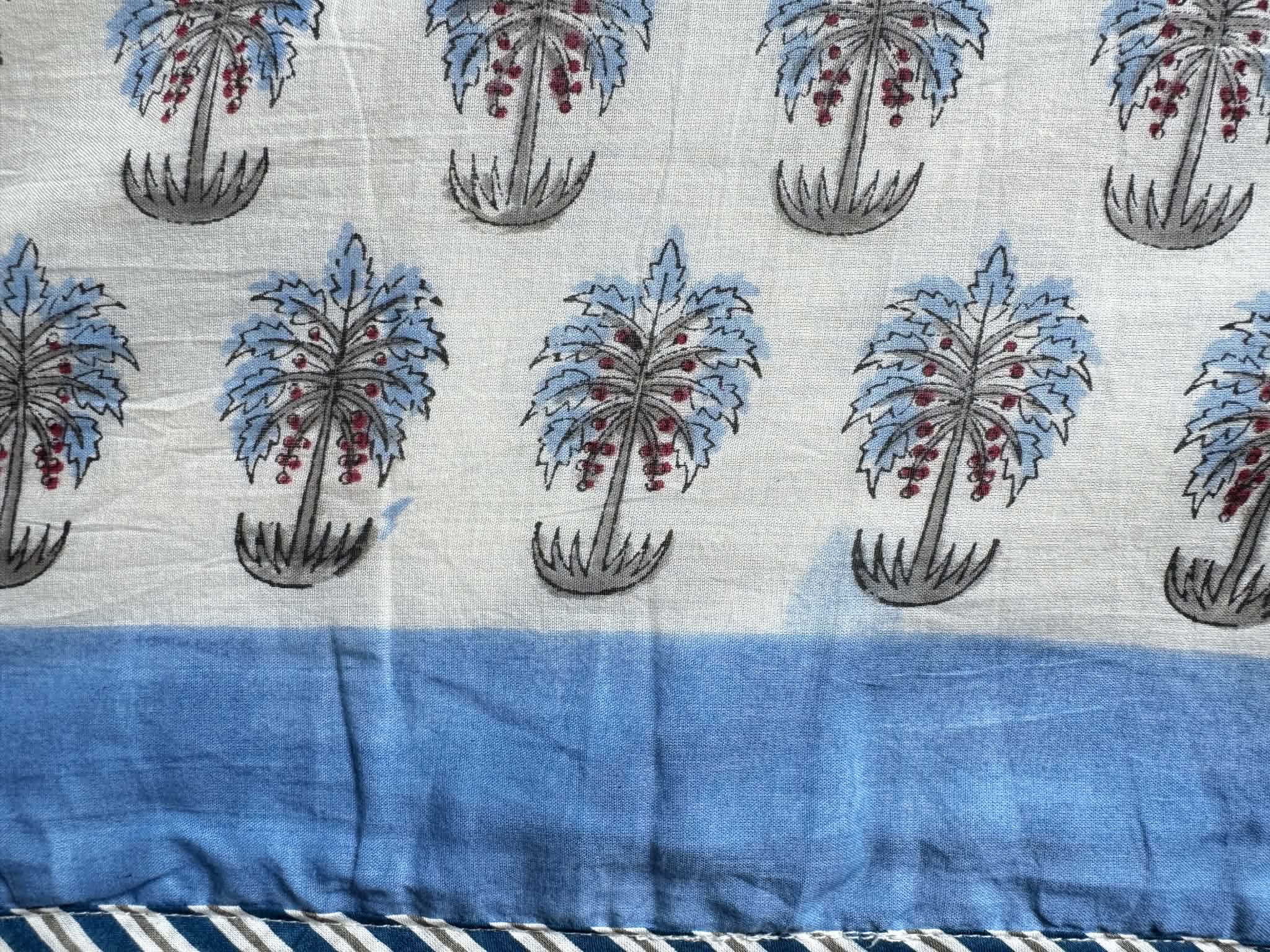 Blue Palm Trees Lightweight Cotton Quilt - Double Bed Size