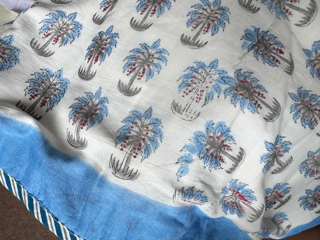 Blue Palm Trees Lightweight Cotton Quilt - Double Bed Size