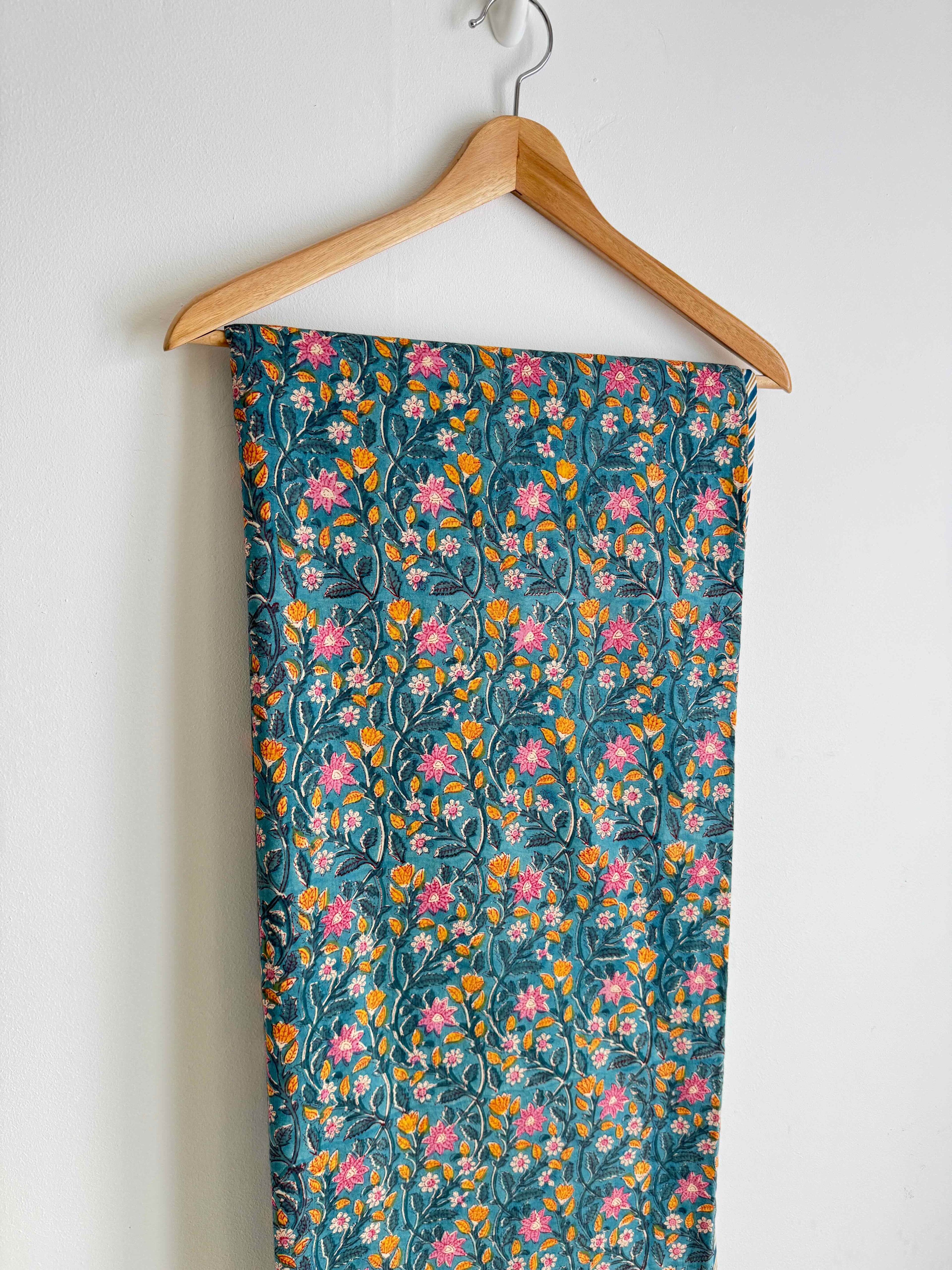 Turquoise Mini Floral Lightweight Cotton Quilt - Double Bed Size